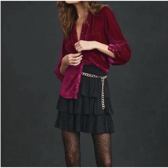 Anthropologie Pilcro Crushed Raspberry Velvet Femme Button Classic Shirt S Boho - Picture 1 of 9